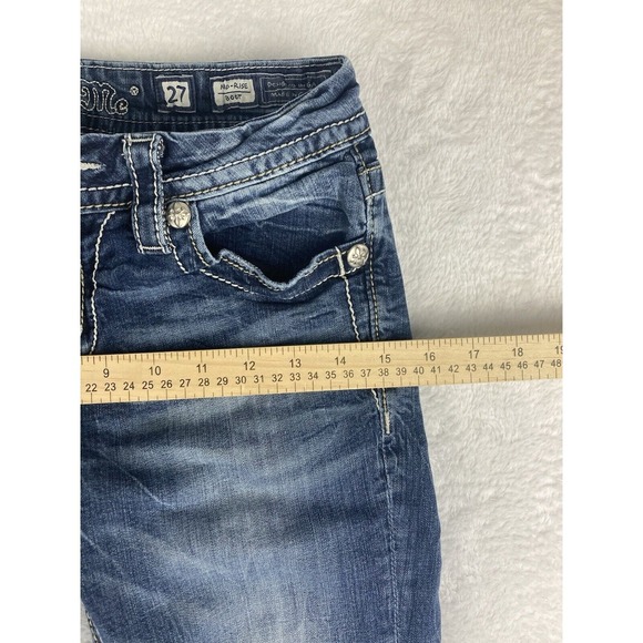 Miss Me Jeans Women's Bootcut Blue Raw Hem Size 27 (Modified‎ Length) - Picture 5 of 15